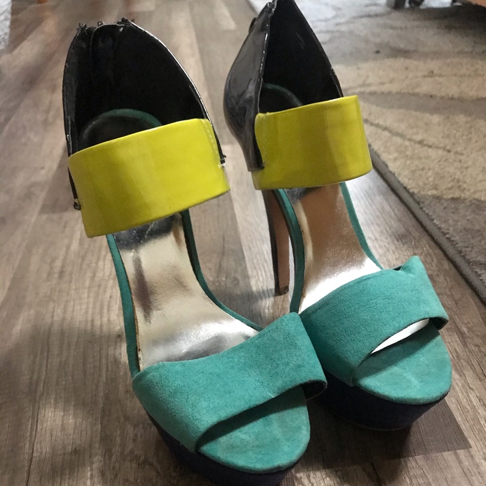 Multi color suede platform sandal